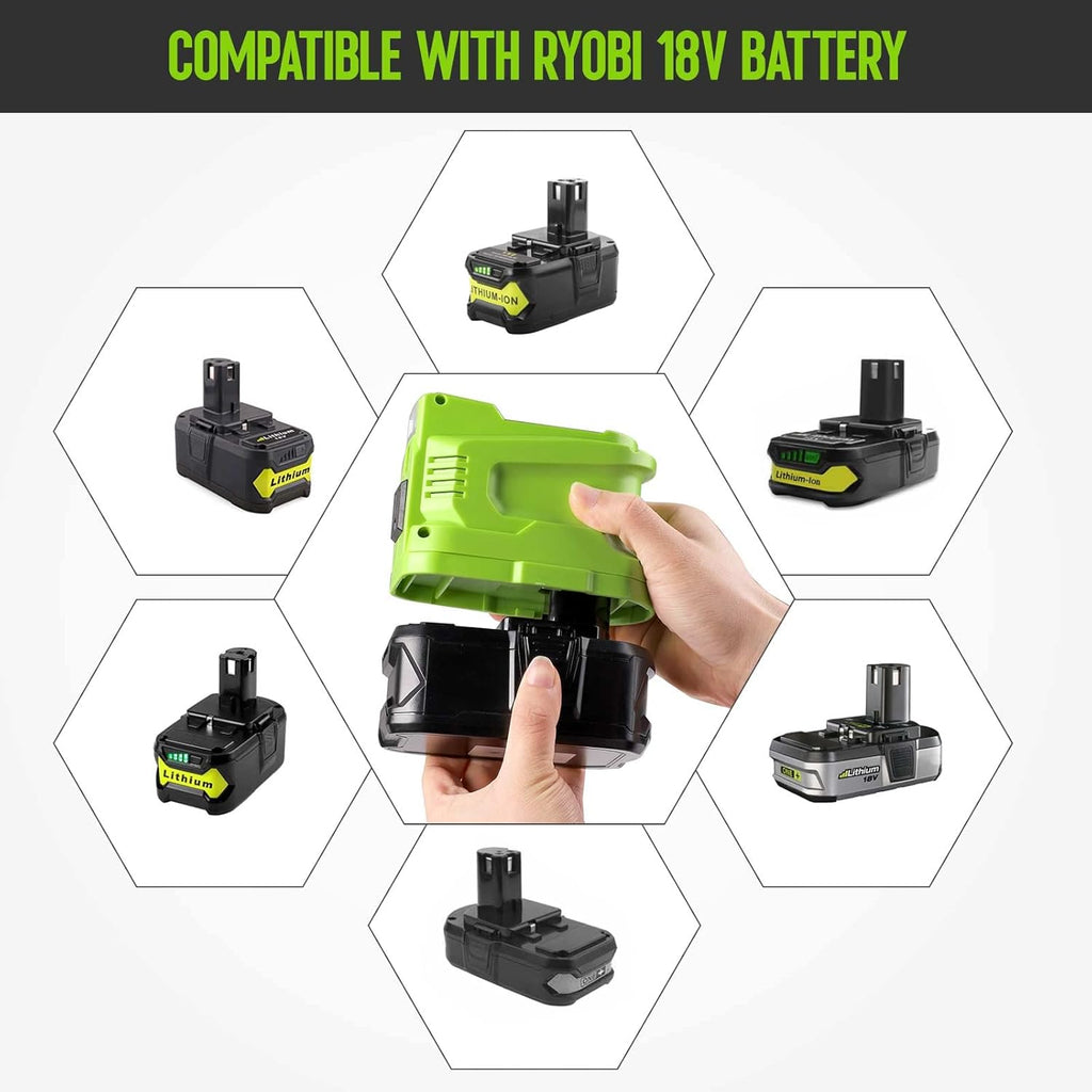 Portable Power Inverter Generator 150 Watt for 18V Battery to 110v/120v AC Output with USB Charger Adapter and LED Light Q46571