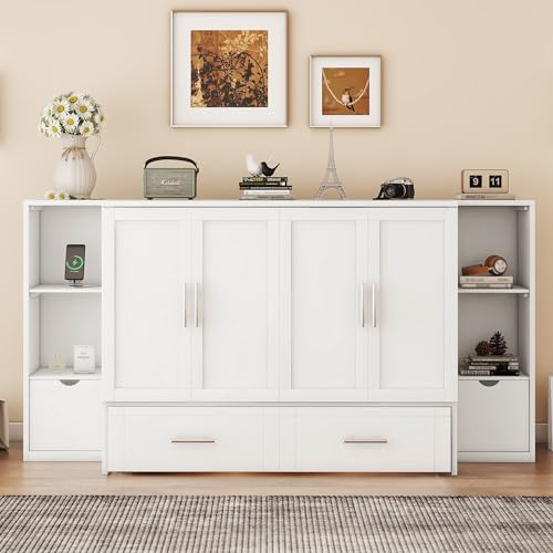Queen Size Solid Wood Murphy Wall Bed with Storage D889
