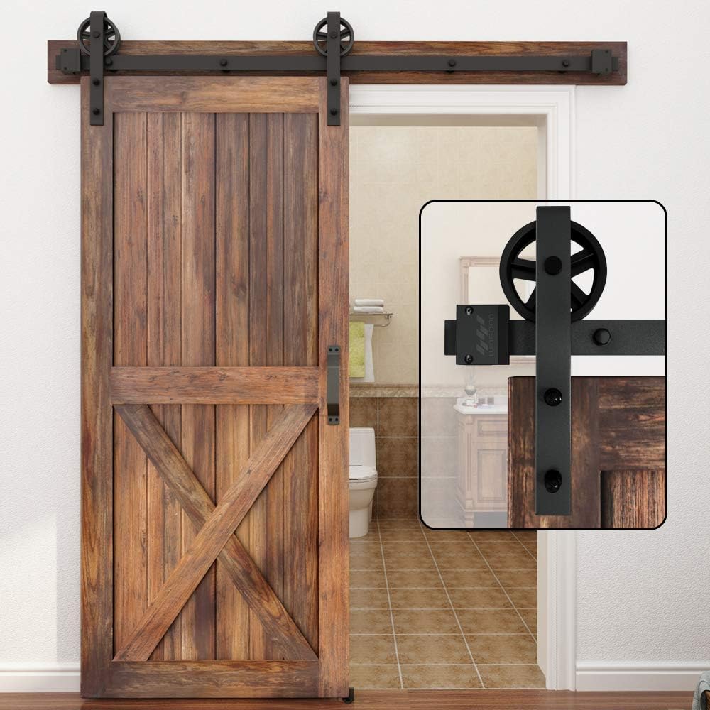 5-16FT Single Wood Sliding Barn Door Hardware Kit 6FT Basic Black Carbon Steel Flat Track System Pack of 2 U550