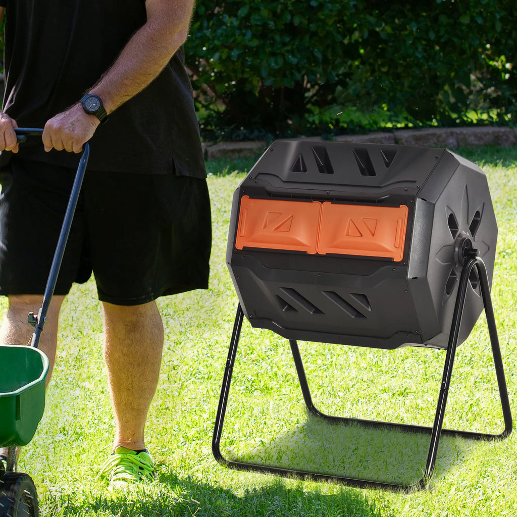 Outdoor Tumbling Compost Bin with Dual Chamber W618