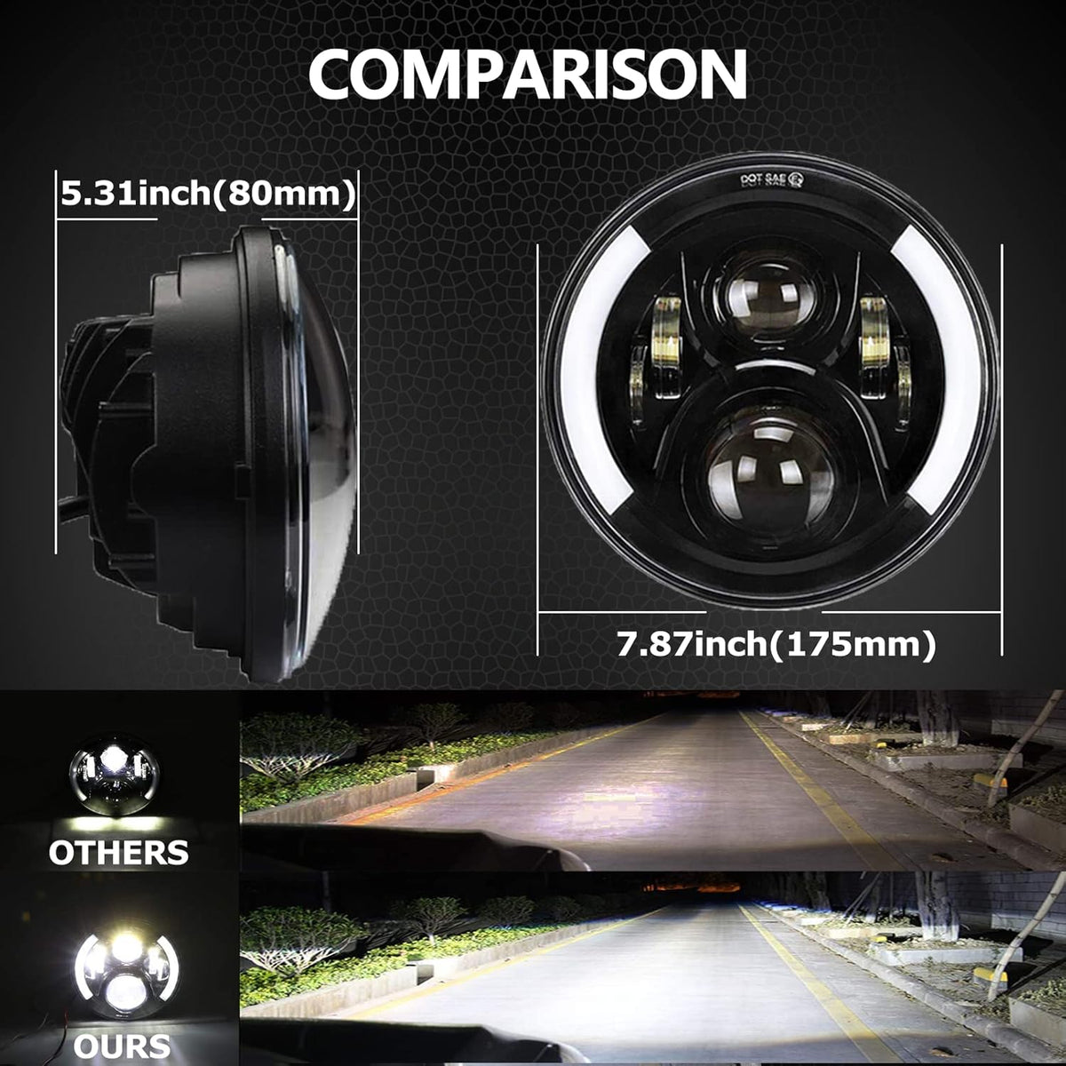 7Inch Round LED Motorcycle Headlights with Housing Bucket Bracket Mount for Amber Turn Signal Lights DRL Hi/Lo Beam Headlamps N7783