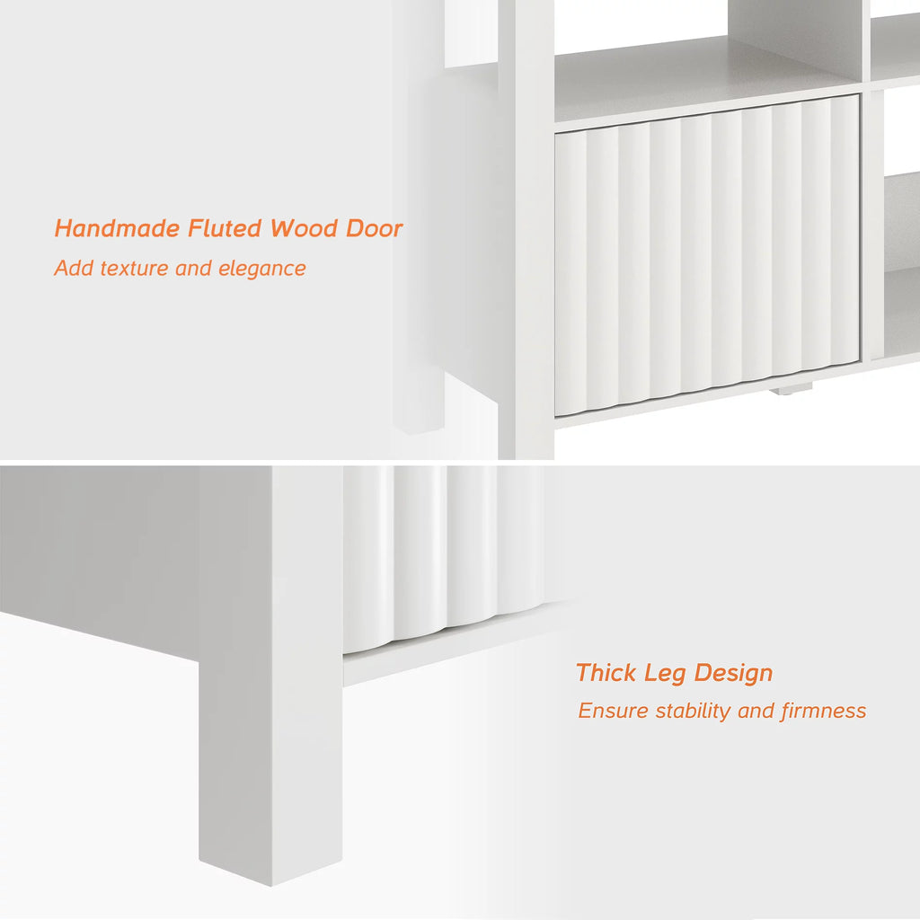 White Wood TV Stand with 6 Storage K6515