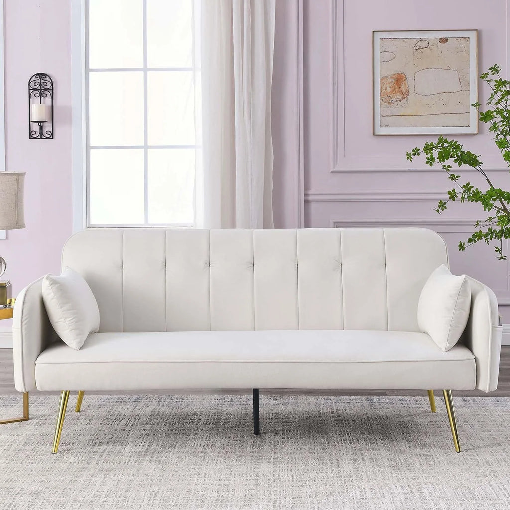 72.5" Velvet Convertible Futon Couch Bed with Storage Side Pockets N1094