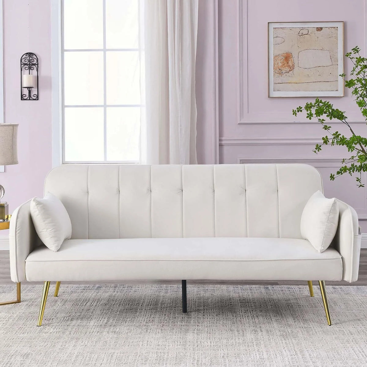 72.5" Velvet Convertible Futon Couch Bed with Storage Side Pockets N1094