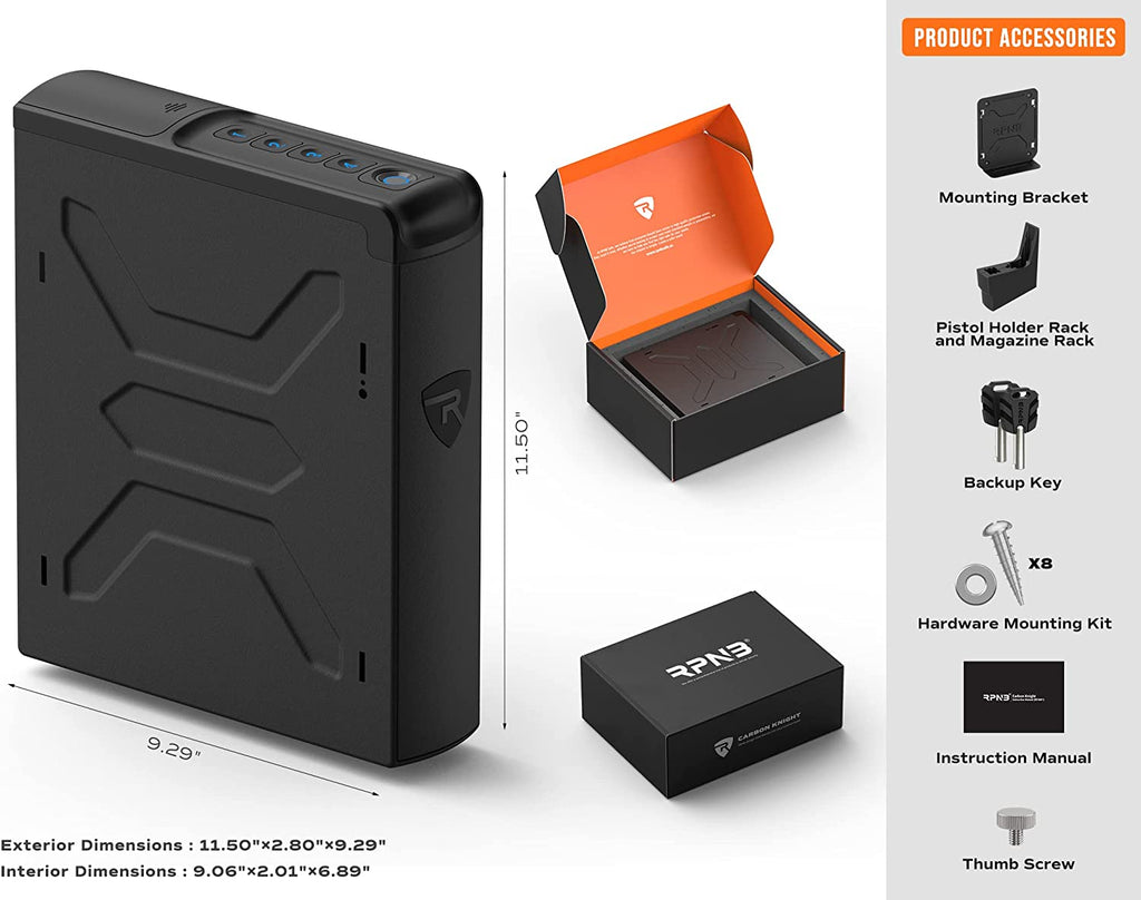 Mounted Biometric Handgun Safe with Quick Access Sliding Door V574396