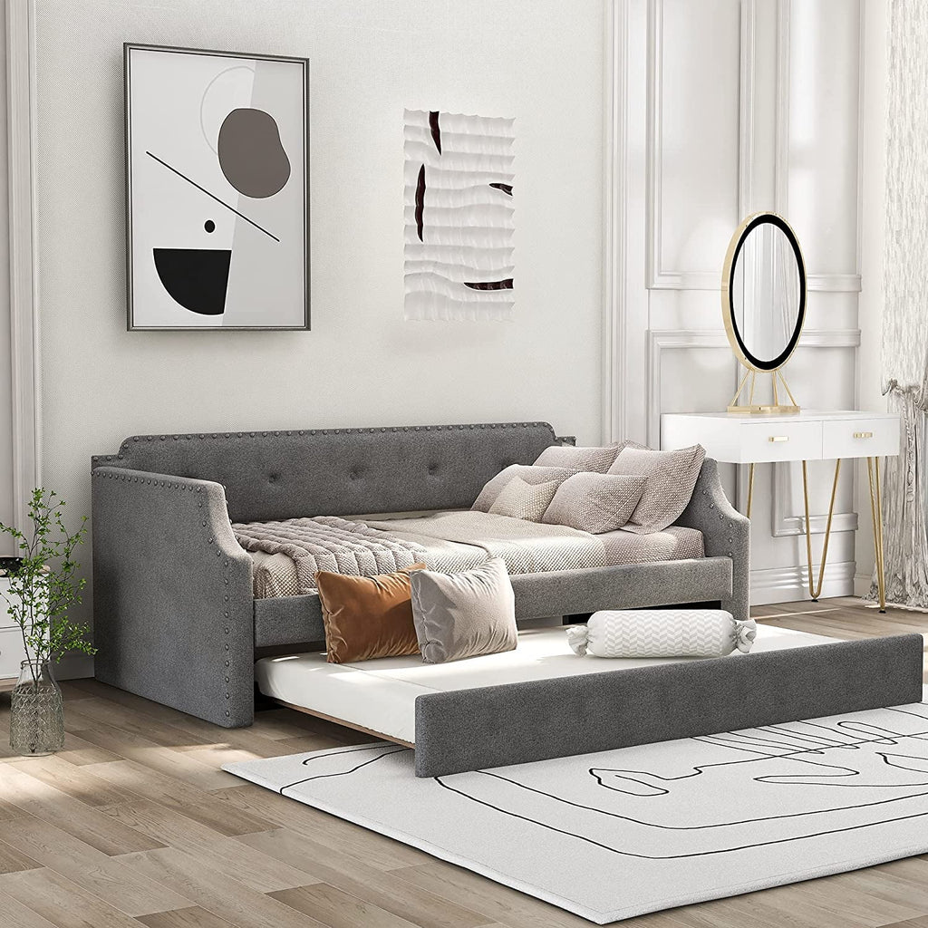 Grey Upholstered Daybed with Trundle Y23987