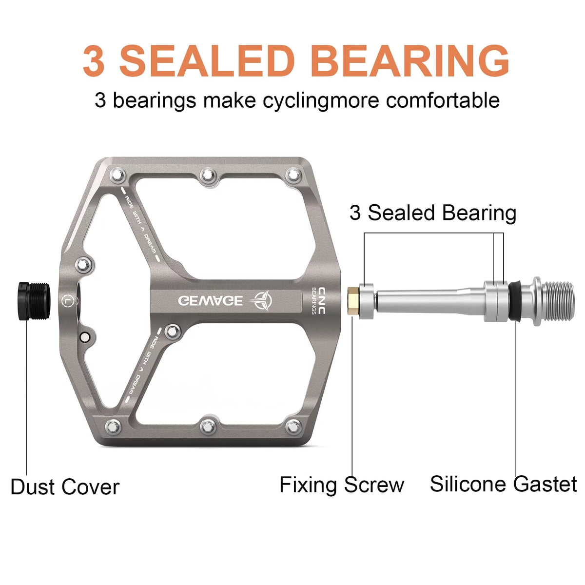 3 Bearings 9/16” CNC Machined Flat Bike Pedals B7772
