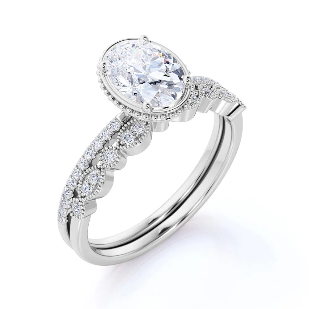 1.75 Carat Oval Cut Moissanite Ring Set in 18k White Gold Over Silver K7106