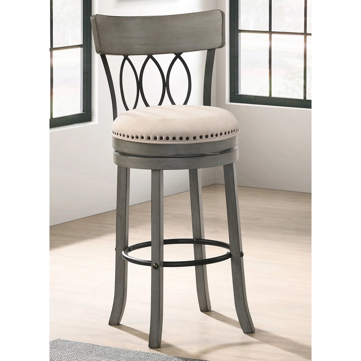 Solid Wood Swivel Barstool Set of 2 Gray Z751