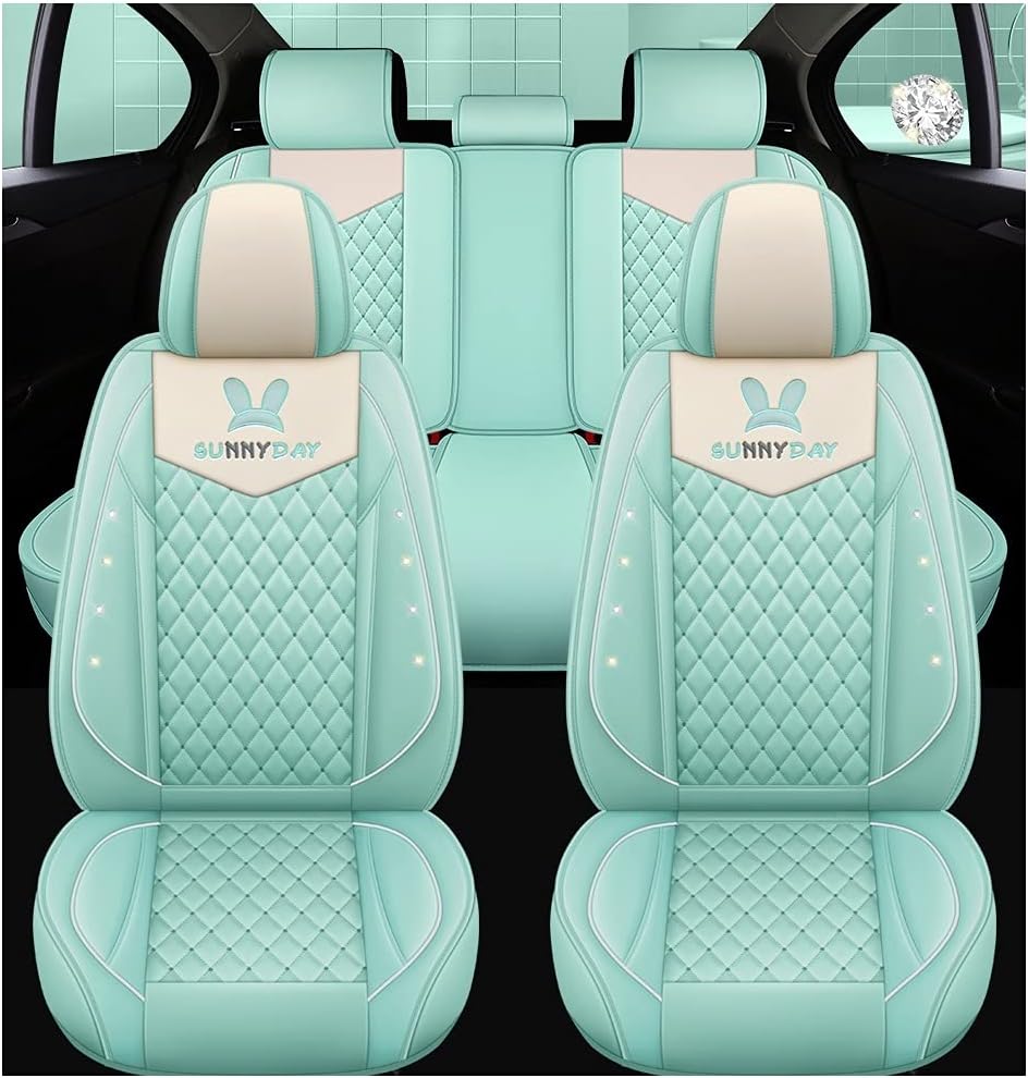 Light Green Leather Car Seat Covers 5 Seats Full Set O337