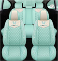 Light Green Leather Car Seat Covers 5 Seats Full Set O337