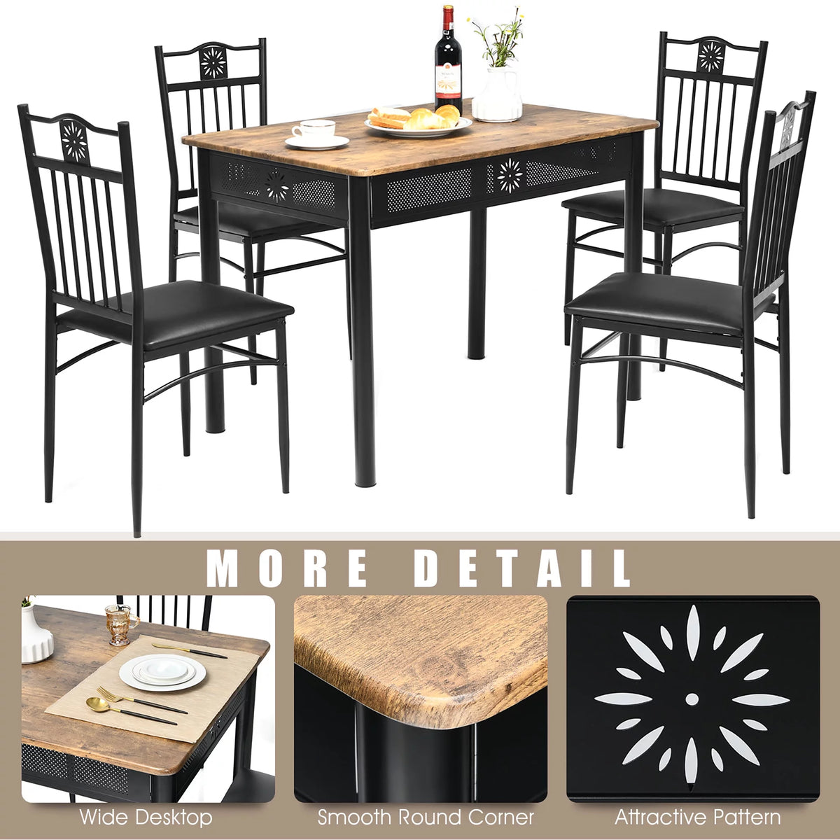 5 Piece Wood Metal Dining Set Y8562