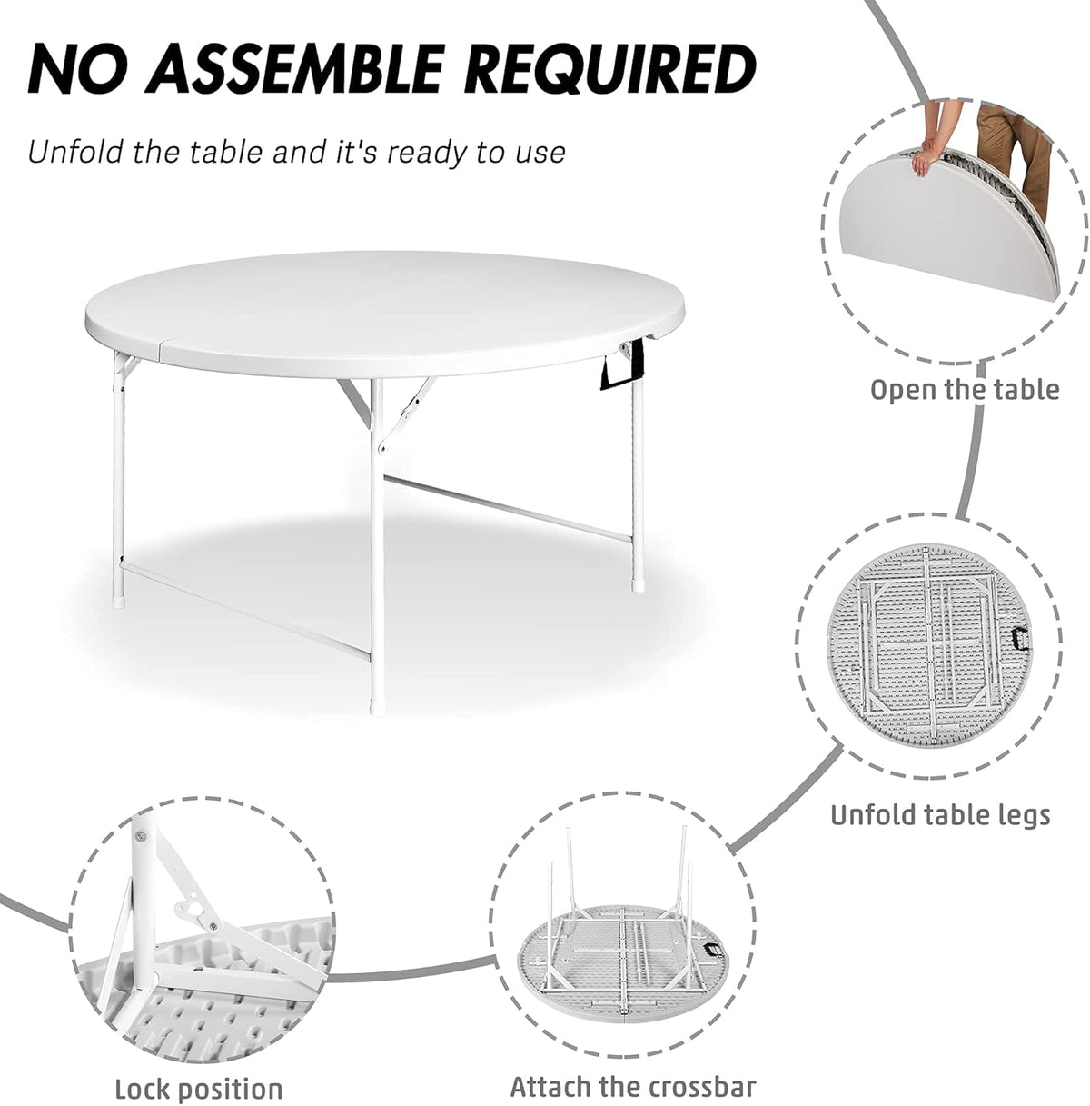 5 Pack Round Folding Table, 53” Dia Portable Card Table N116726