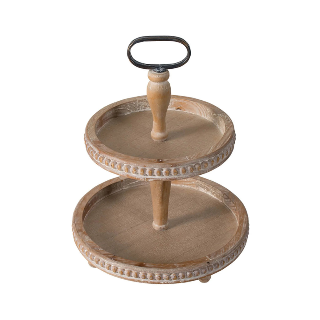 2-Tiered Round Wooden Tray with Handle D649