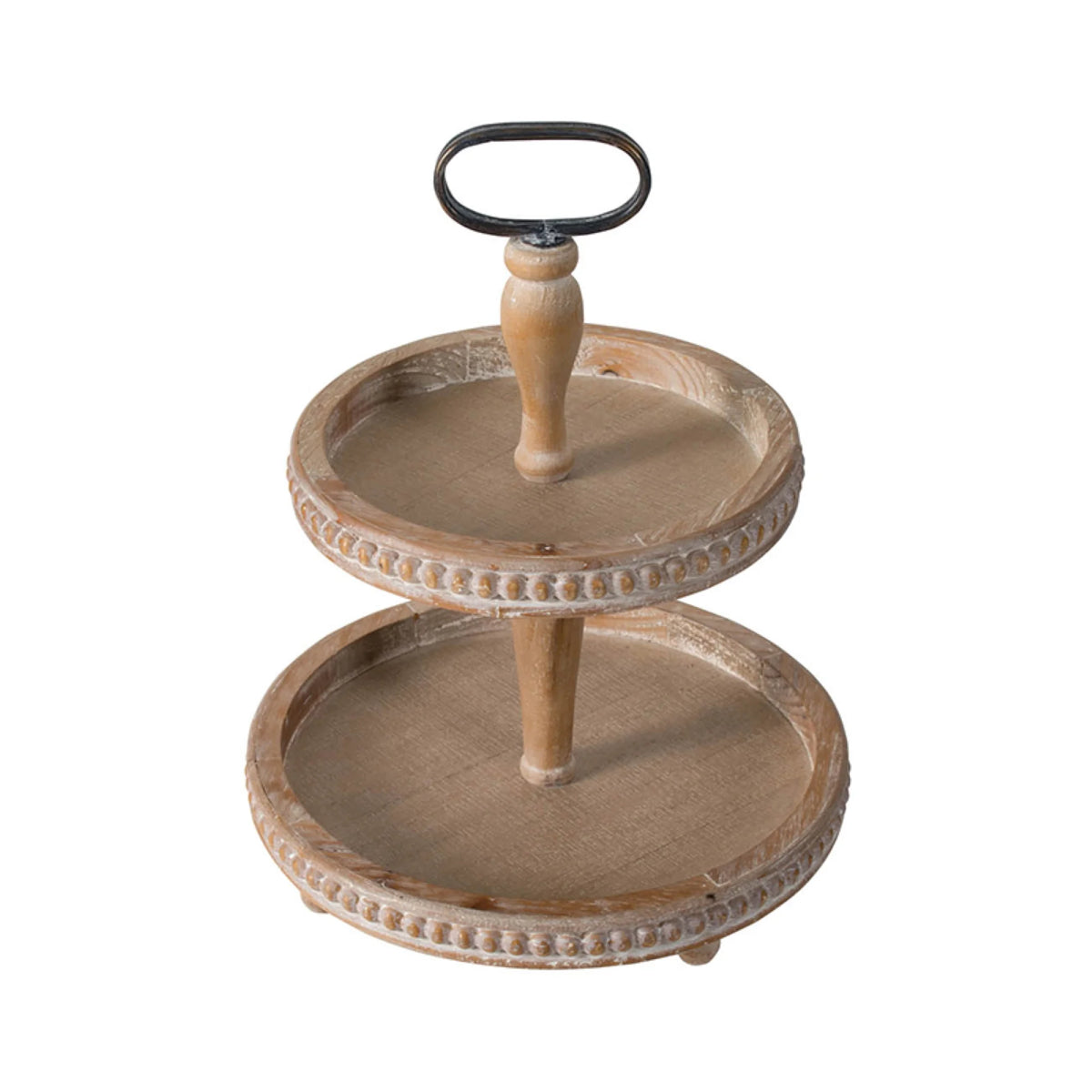 2-Tiered Round Wooden Tray with Handle D649
