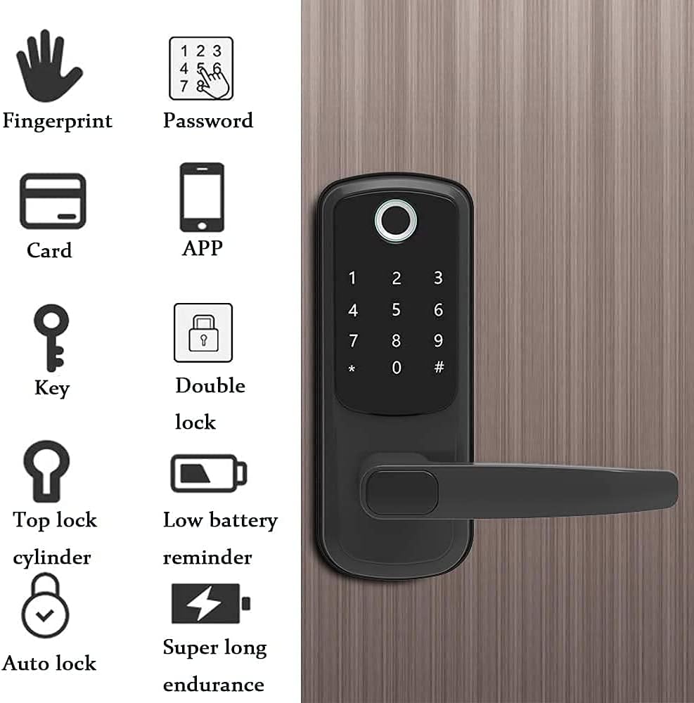 Keyless Entry Door Lock with Keypads, Fingerprint, Reversible Handle, Black, Pack of 2 Z64872