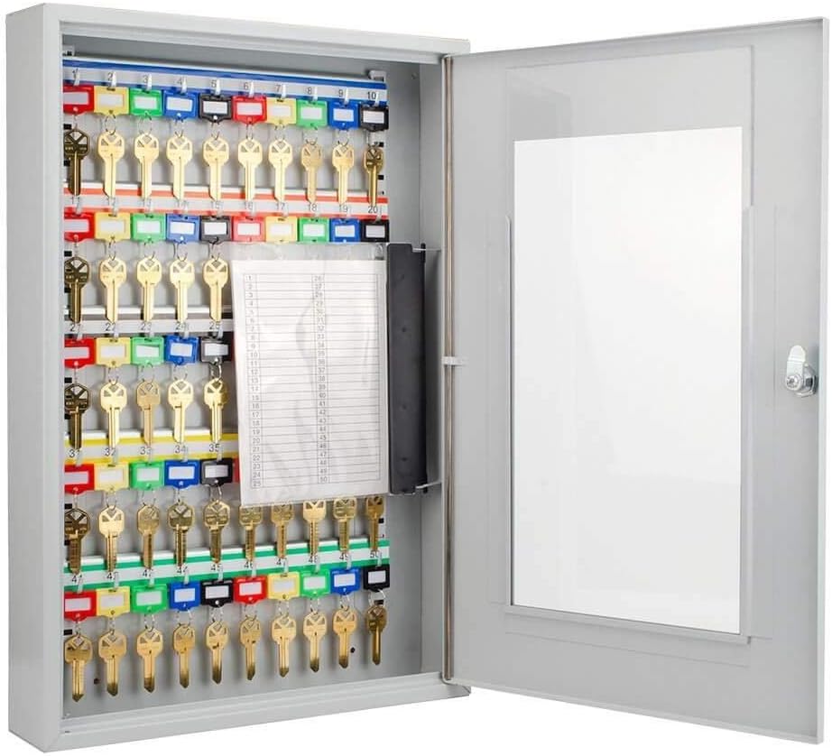 Key Lock 50 Position Key Cabinet with Glass Door Grey J913059
