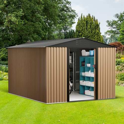 Brown 10FT x 8FT Metal Garden Shed X31176