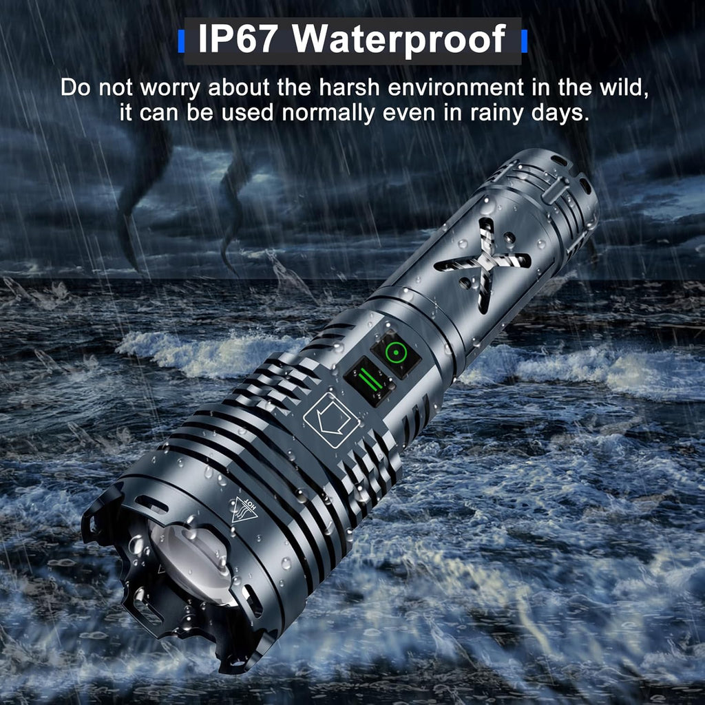 Rechargeable LED Tactical Flashlight, 2500000 Lumens, Waterproof, Zoomable O98192