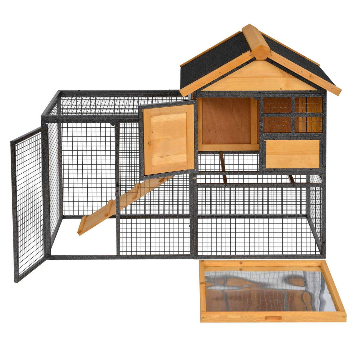 Elevated Wood-metal Pet House with Slide-Out Tray I47332