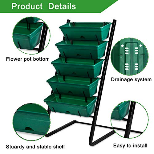 Vertical Garden Herb Raised Bed 4.5FT Freestanding Elevated Planters with 5 Container Boxes (Black) H4484