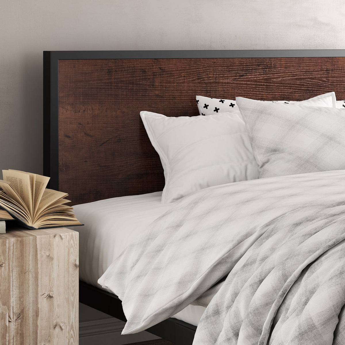 Queen Size Platform Bed Frame with Wood Headboard C4761