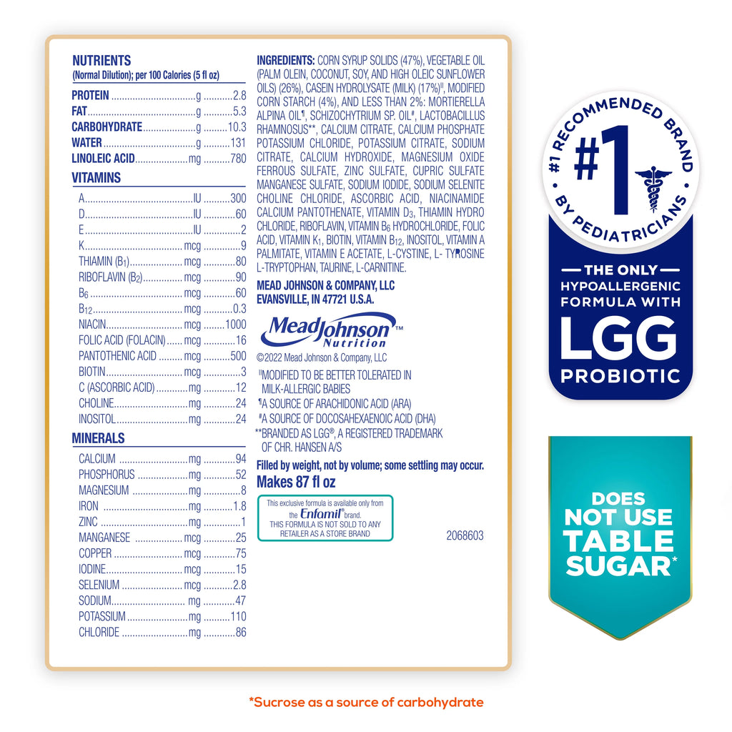 Hypoallergenic Lactose Free Infant Formula Powder Can, 27.8 Oz X7270