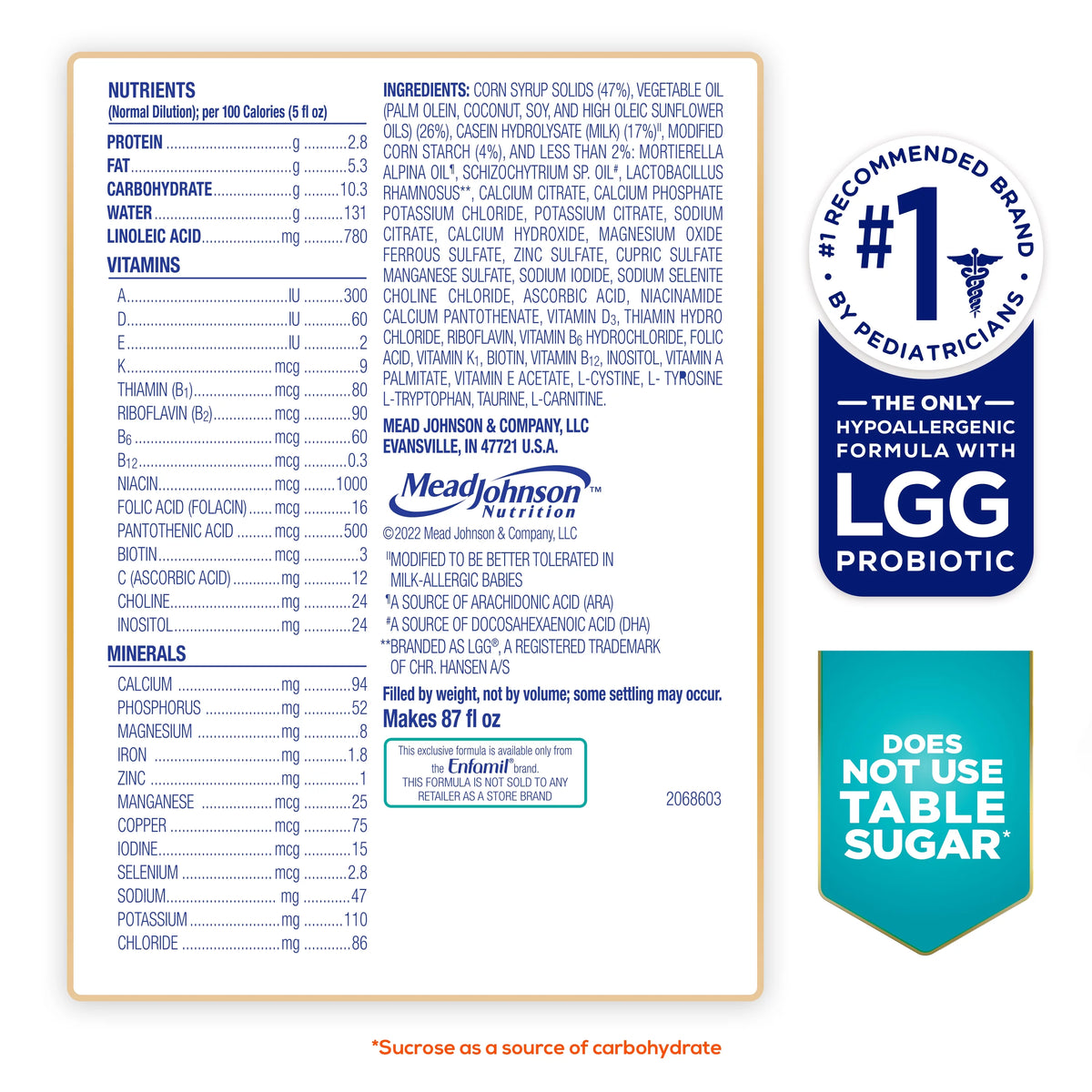 Hypoallergenic Lactose Free Infant Formula Powder Can, 27.8 Oz X7270