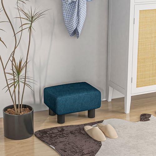 Green Linen Fabric Cube Ottoman with Plastic Legs B7186