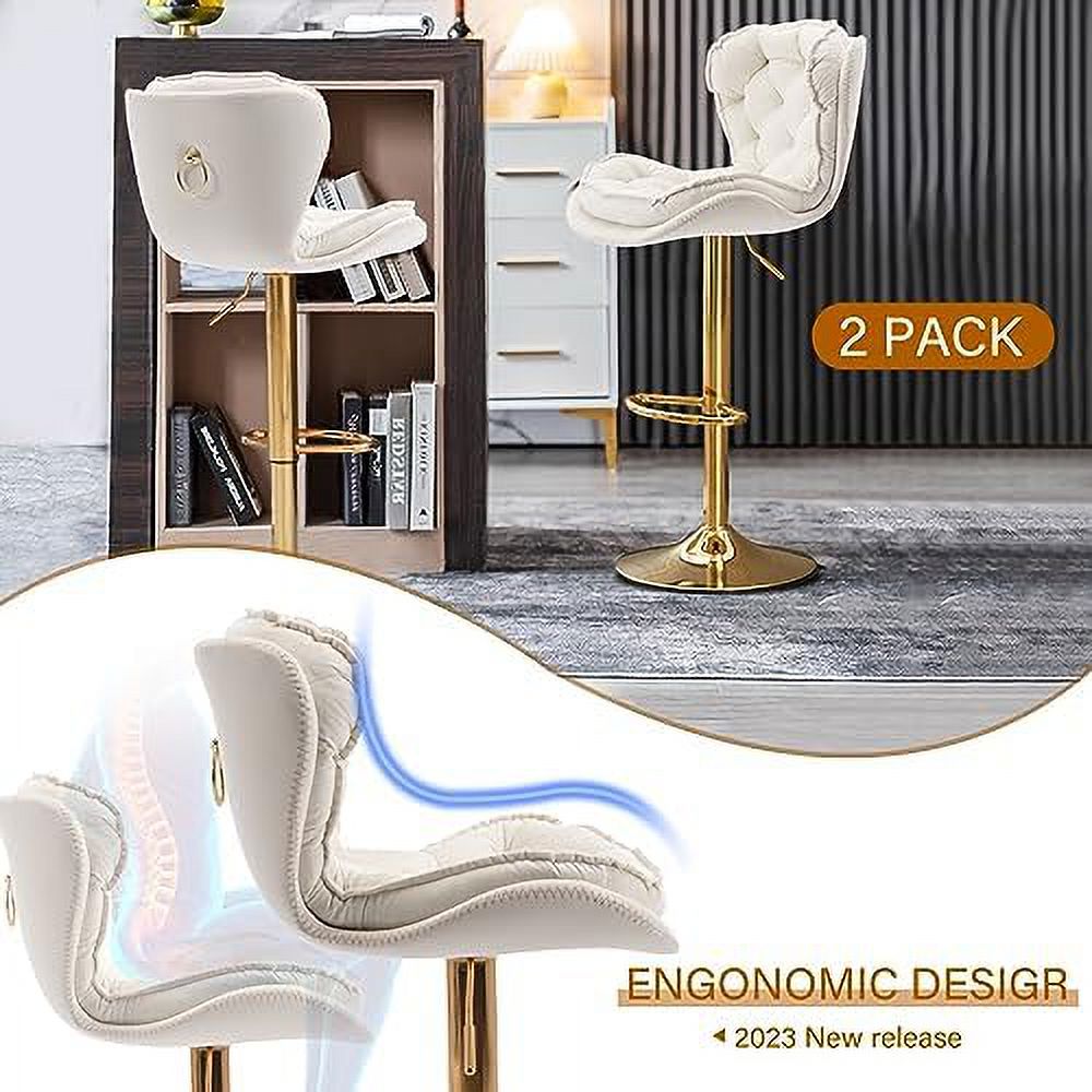 Cream Velvet Adjustable Counter Height Barstools Set of 2 P1774