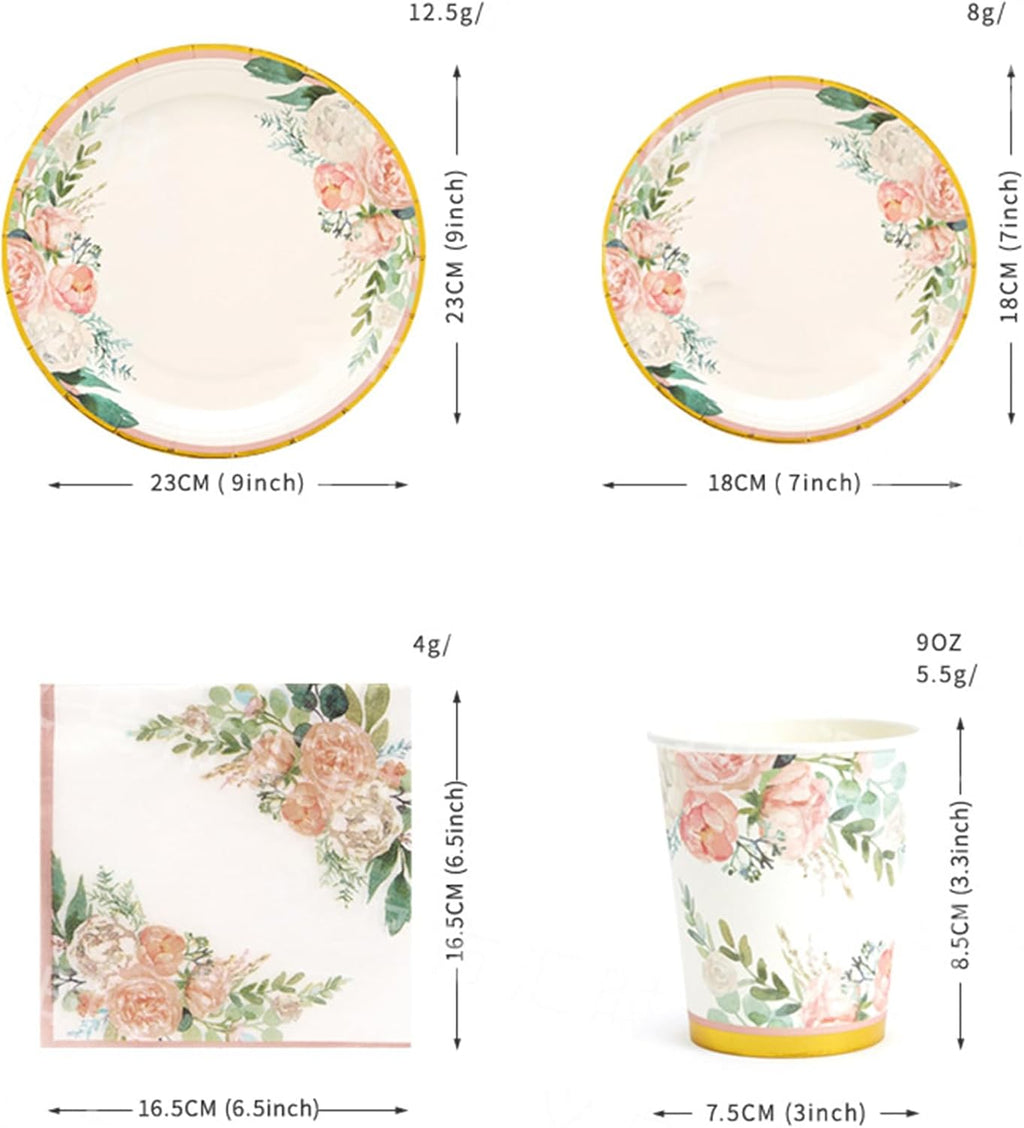 200PCS Floral Paper Plates and Napkins Sets F280568