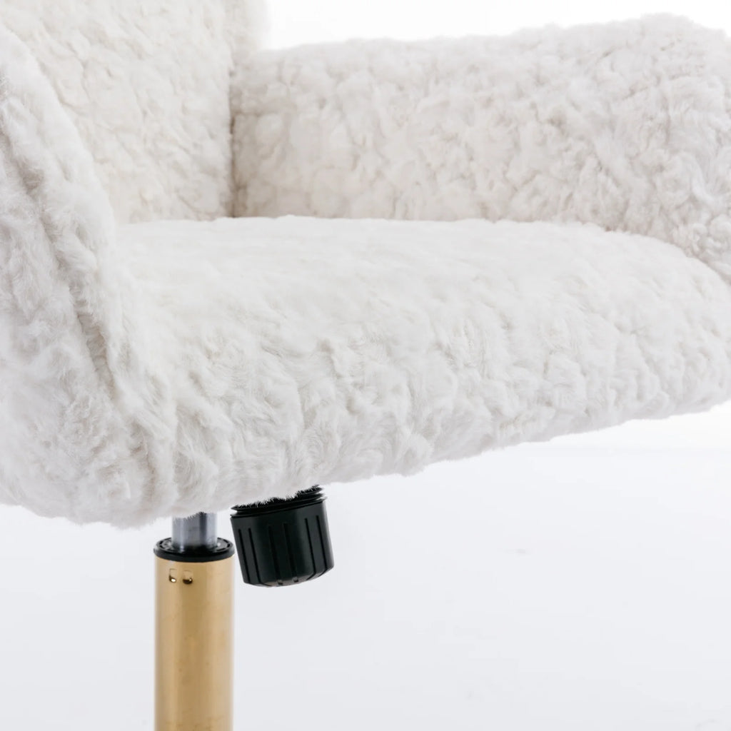 Beige Faux Rabbit Hair Office Chair with Adjustable Swivel V80608