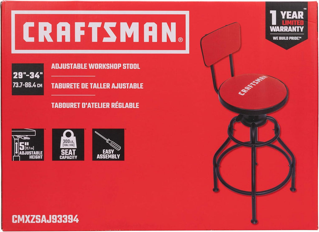 Adjustable Height Work Shop Stool, 29 to 34-inches Tall, 300-lb Capacity E922740
