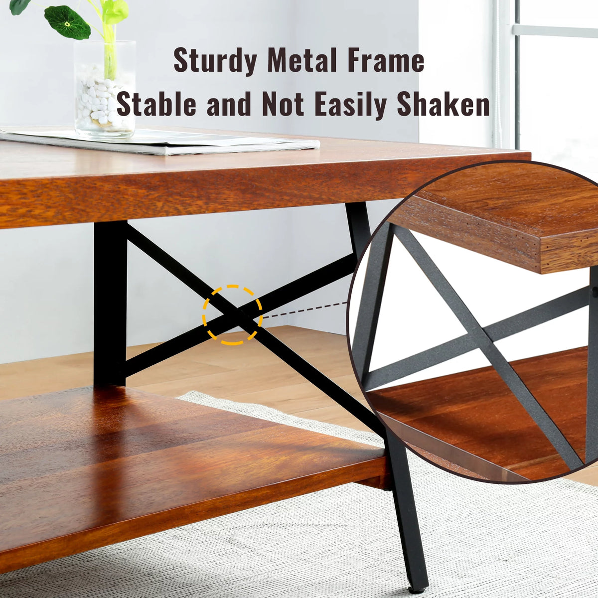 46" Rectangle Coffee Table with Solid Wood Top & Steel Legs L3100