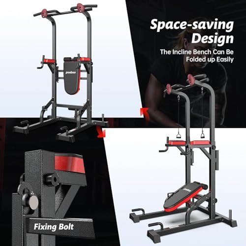 Power Tower Dip Station Pull Up Bar with Supine Board O561