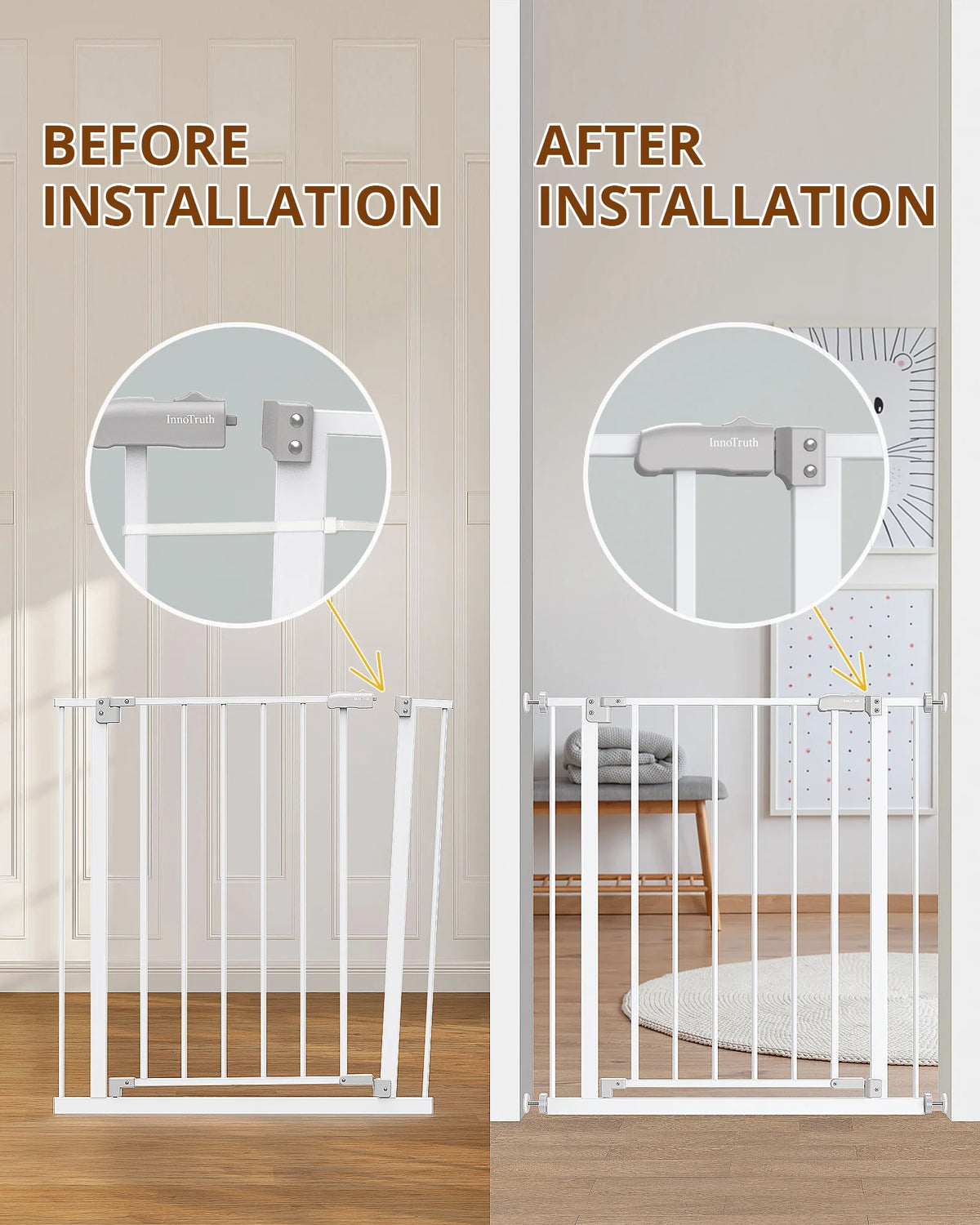 White 30" Tall Pressure Mounted Baby Safety Gate I82463