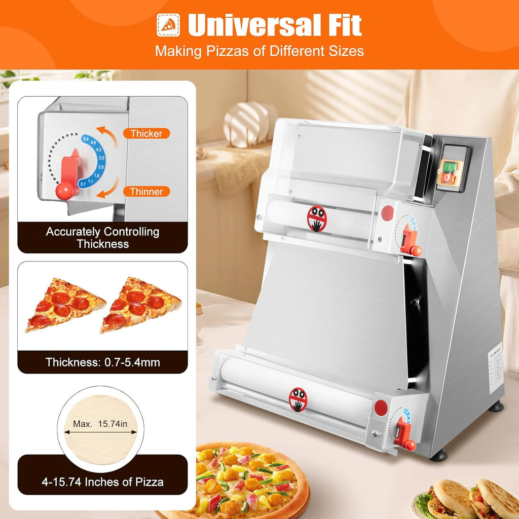 Commercial Electric Pizza Dough Sheeter, 15 Inch, 370W, Thickness 0.7-5.4mm V271