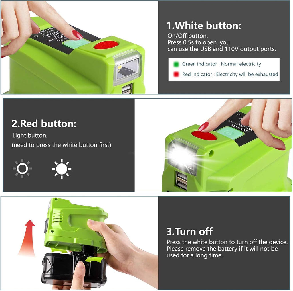 Portable Power Inverter Generator 150 Watt for 18V Battery to 110v/120v AC Output with USB Charger Adapter and LED Light Q46571