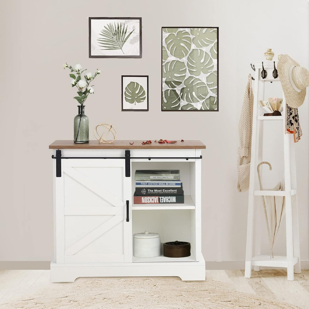 White Storage Chest with Sliding Barn Door G33588