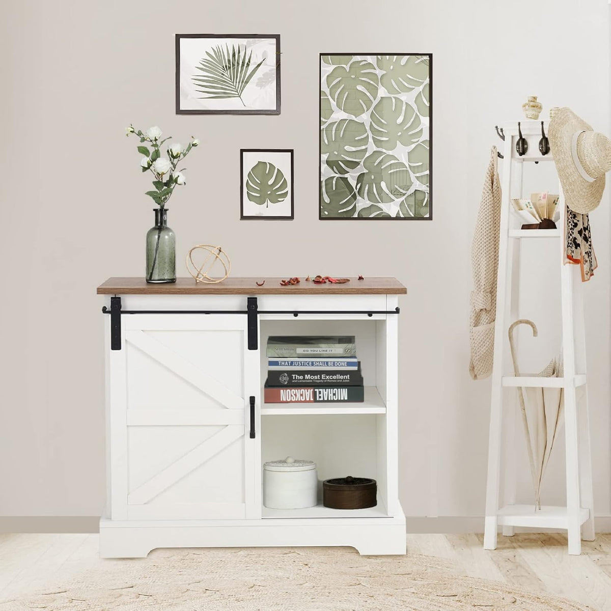 White Storage Chest with Sliding Barn Door G33588