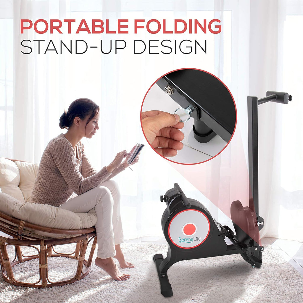 Magnetic Rowing Machine with Bluetooth App Fitness Tracking, Foldable Home Gym Exercise Rower with Adjustable Resistant, Padded Seat, Digital LCD Readout and Reinforced Cable D940727