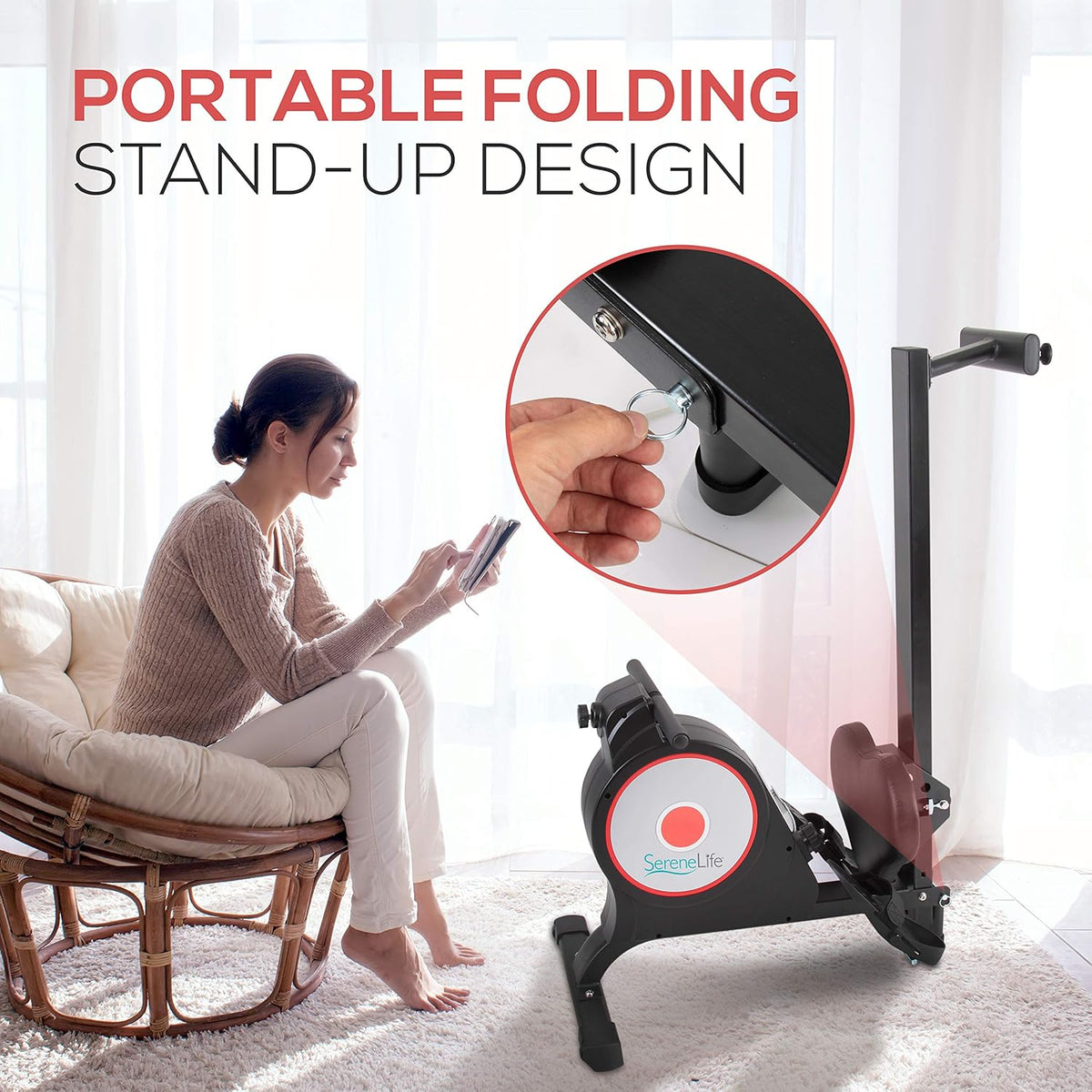 Magnetic Rowing Machine with Bluetooth App Fitness Tracking, Foldable Home Gym Exercise Rower with Adjustable Resistant, Padded Seat, Digital LCD Readout and Reinforced Cable D940727