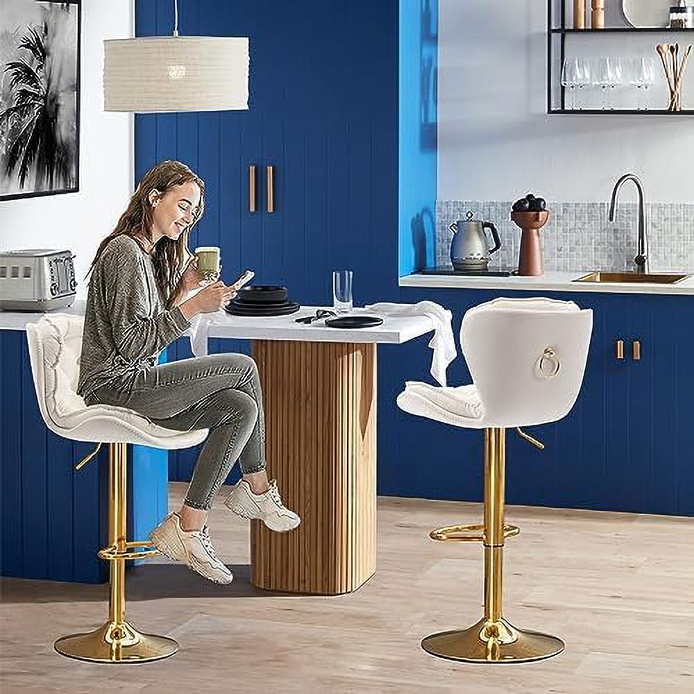 Cream Velvet Adjustable Counter Height Barstools Set of 2 P1774