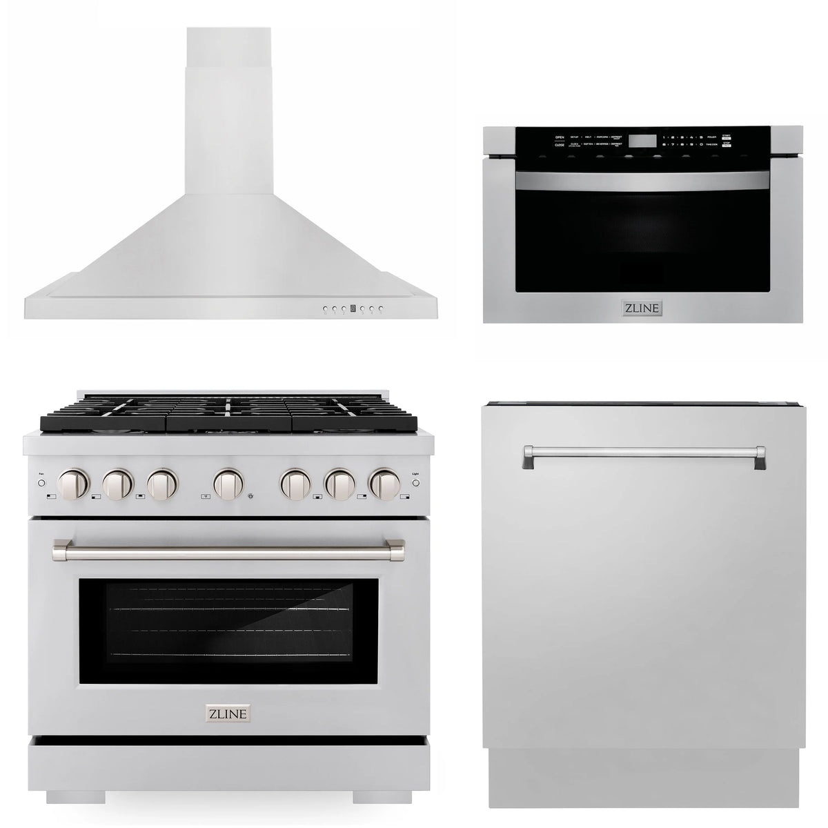 36 in. Gas Range, Range Hood, Microwave Drawer, Dishwasher H5697