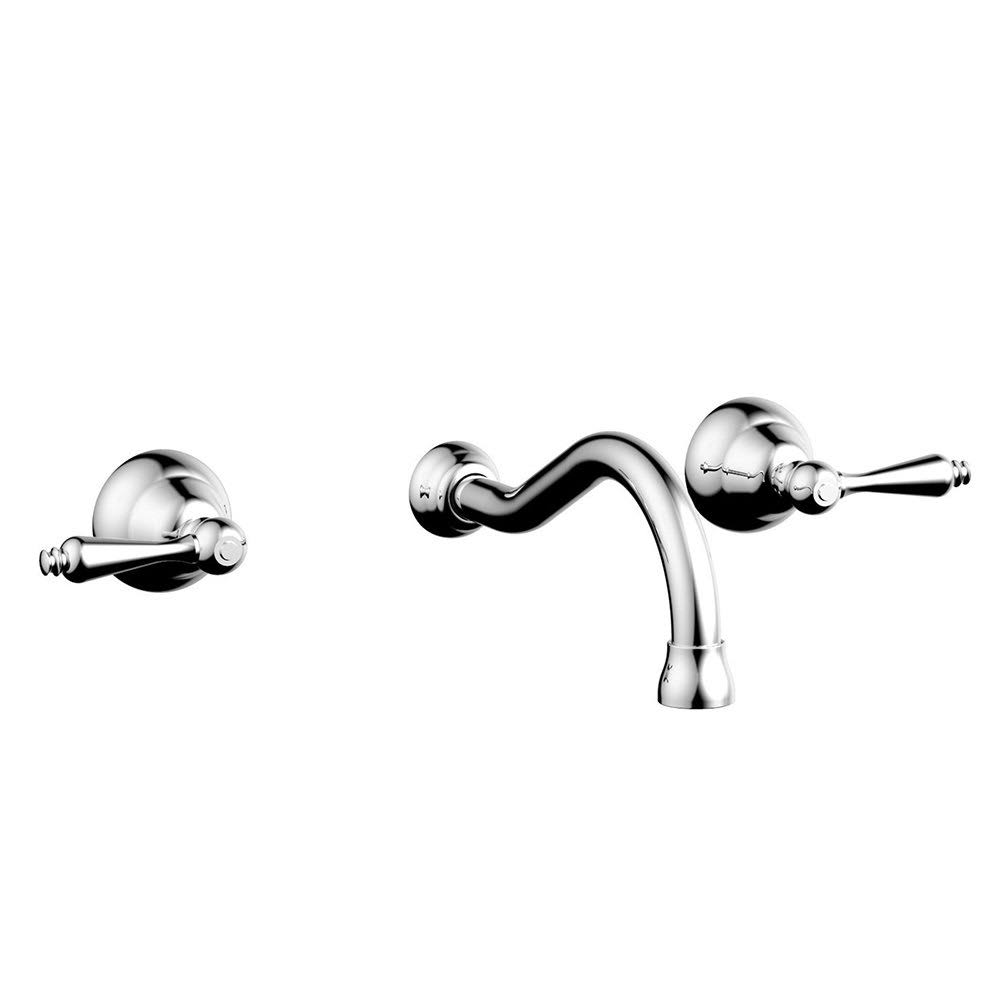 Polished Brass Double Straight Handle Wall Mount Bathroom Sink Faucet G730913