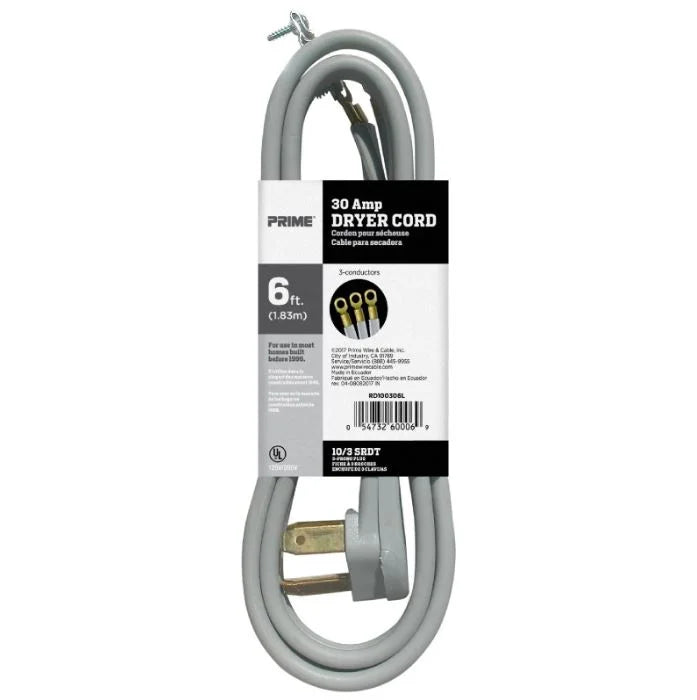 6 Feet 30 Amp 3-Wire Dryer Cord, 5 Pack C76582