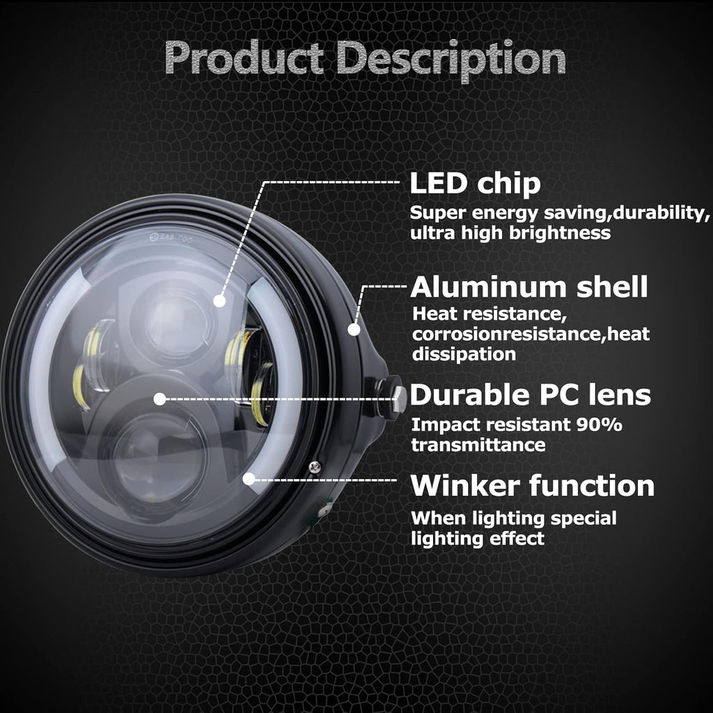 7Inch Round LED Motorcycle Headlights with Housing Bucket Bracket Mount for Amber Turn Signal Lights DRL Hi/Lo Beam Headlamps N7783