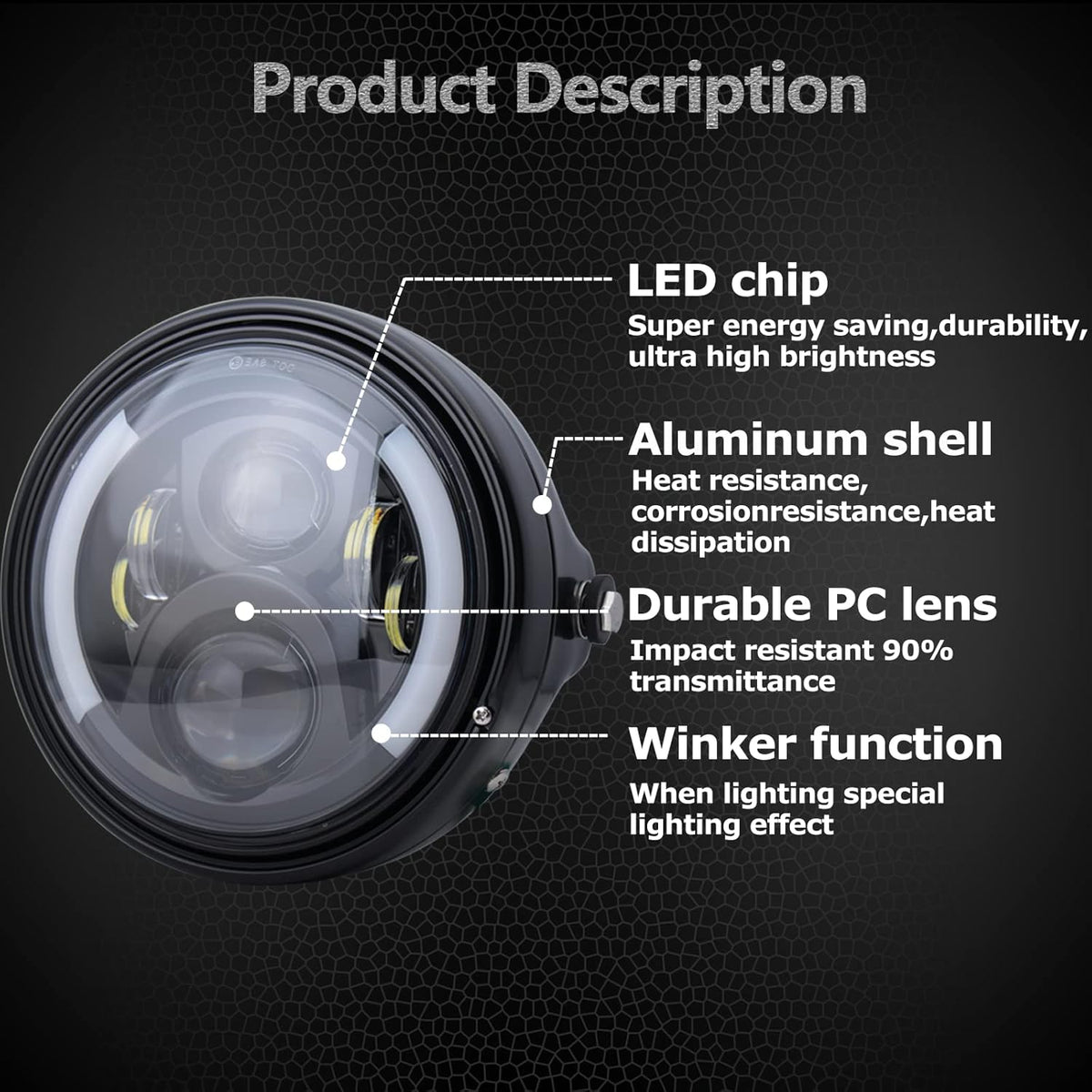 7Inch Round LED Motorcycle Headlights with Housing Bucket Bracket Mount for Amber Turn Signal Lights DRL Hi/Lo Beam Headlamps N7783