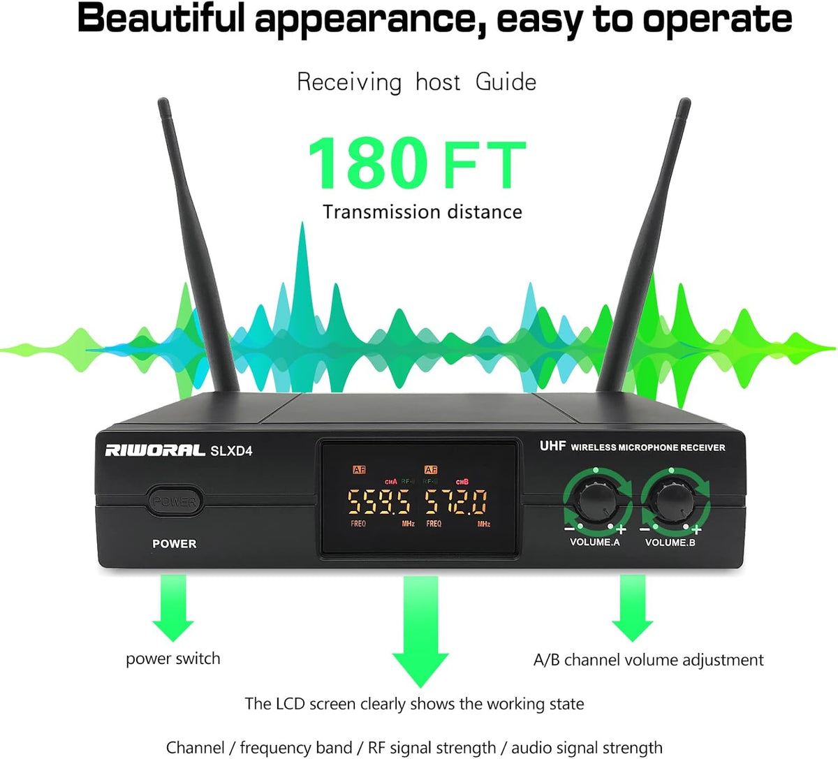Wireless Microphone System with Dual UHF Cordless Handheld Dynamic Mic K312