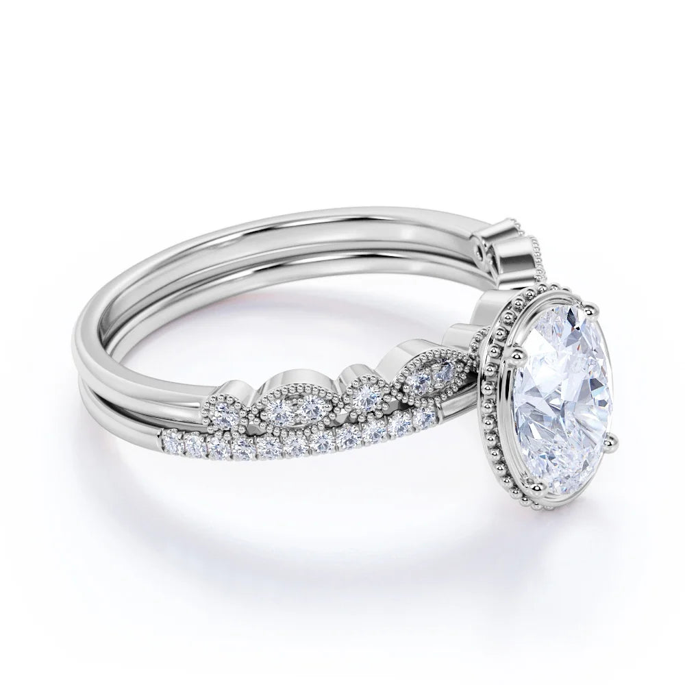1.75 Carat Oval Cut Moissanite Ring Set in 18k White Gold Over Silver K7106